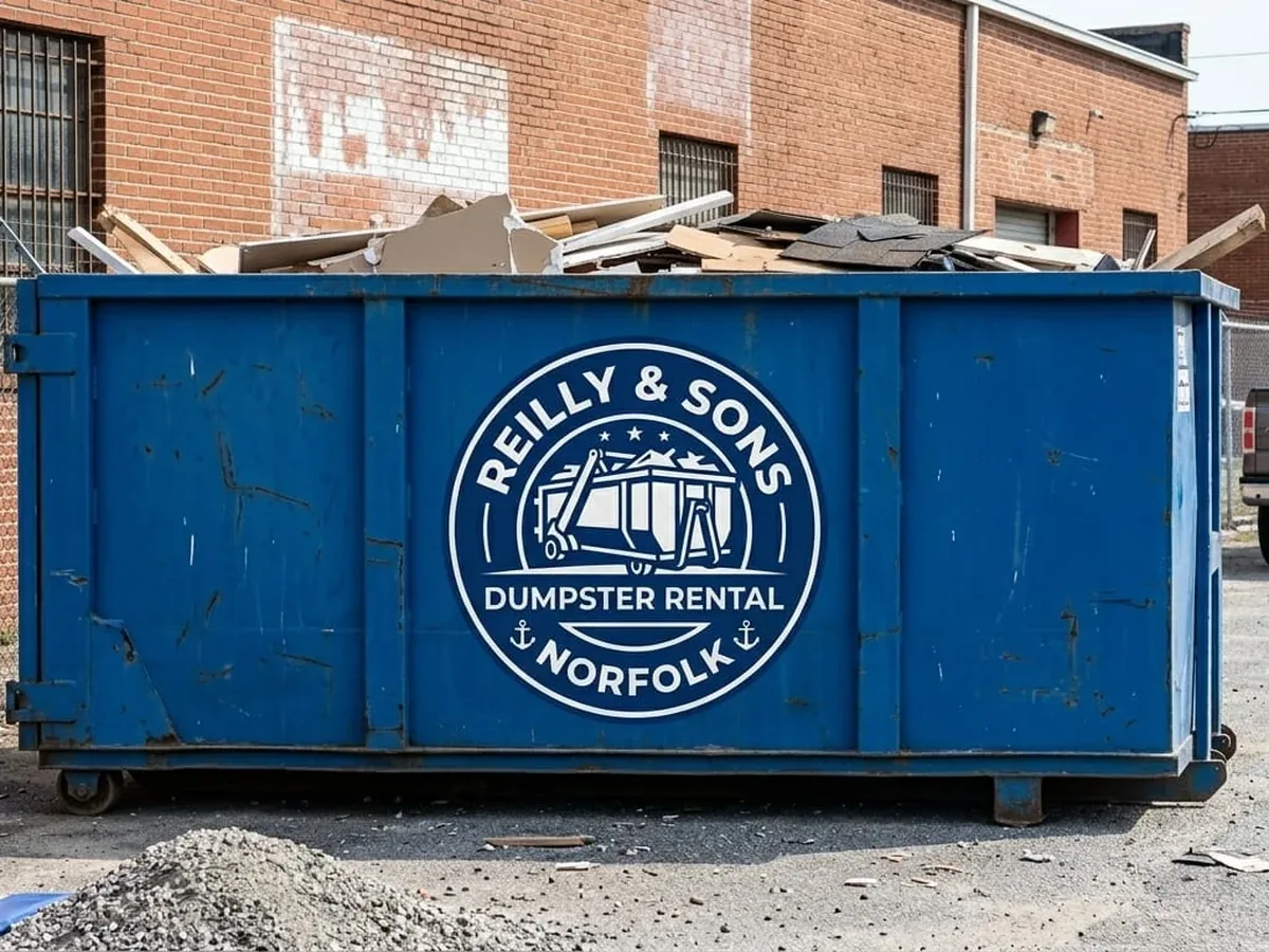 Roll-off dumpster being delivered in Norfolk, VA